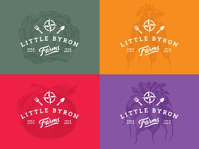 Little Byron Farms beetroot carrots compass farm fork gardening illustration lettering lettuce logo logo design matt vergotis spade tomato typeface design vegetables