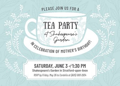 Tea Party Invite floral graphic design invitation tea party