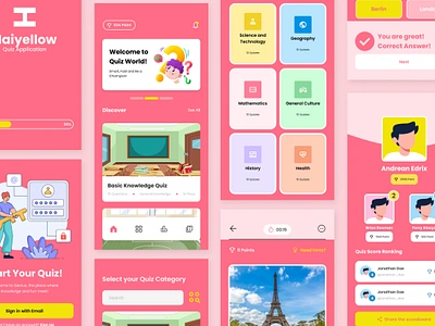 Haiyellow - Trivia Quiz Mobile App application apps brain design game knowledge layout quiz test trivia ui ux