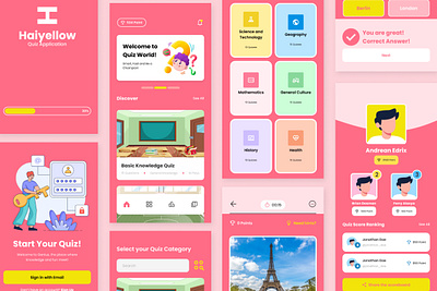 Haiyellow - Trivia Quiz Mobile App application apps brain design game knowledge layout quiz test trivia ui ux