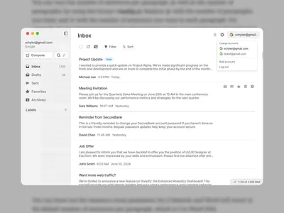 Mail Application account manager app application component design system drafts figma icons inbox landing page light mode mail messages minimalist modal nav bar ui ui design ui kit widget