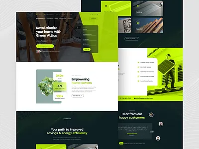 Website Design for GreenAttics app black dark design energy graphic green insulation landing light page roof roofing solar sustainability typography ui ux website