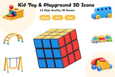 Kid Toy & Playground 3D Icons 3d 3d art 3d artwork 3d icon 3d illustration 3d modeling 3d render blender blender 3d design element icon illustration render rendering uiux web
