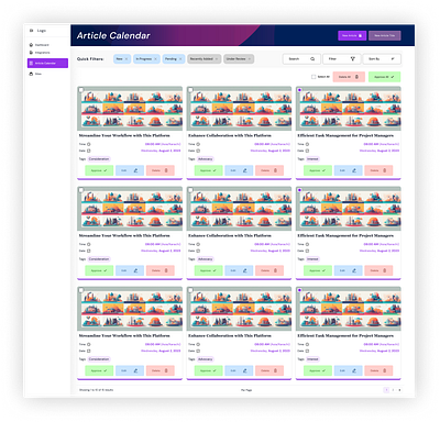 Admin Dashboard for Article Calender