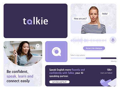 Talkie - AI English Speaking Partner ai ai design artificial intelligence brand guidelines brand identity branding branding design chatbot design graphic design language app learning platform logo logo concept machine learning modern purple talk vector visual identity