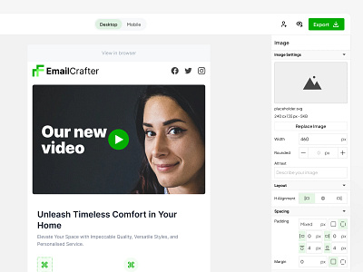 Email Template Generator - Editor View email builder email generator email template email template generator no code no code email builder