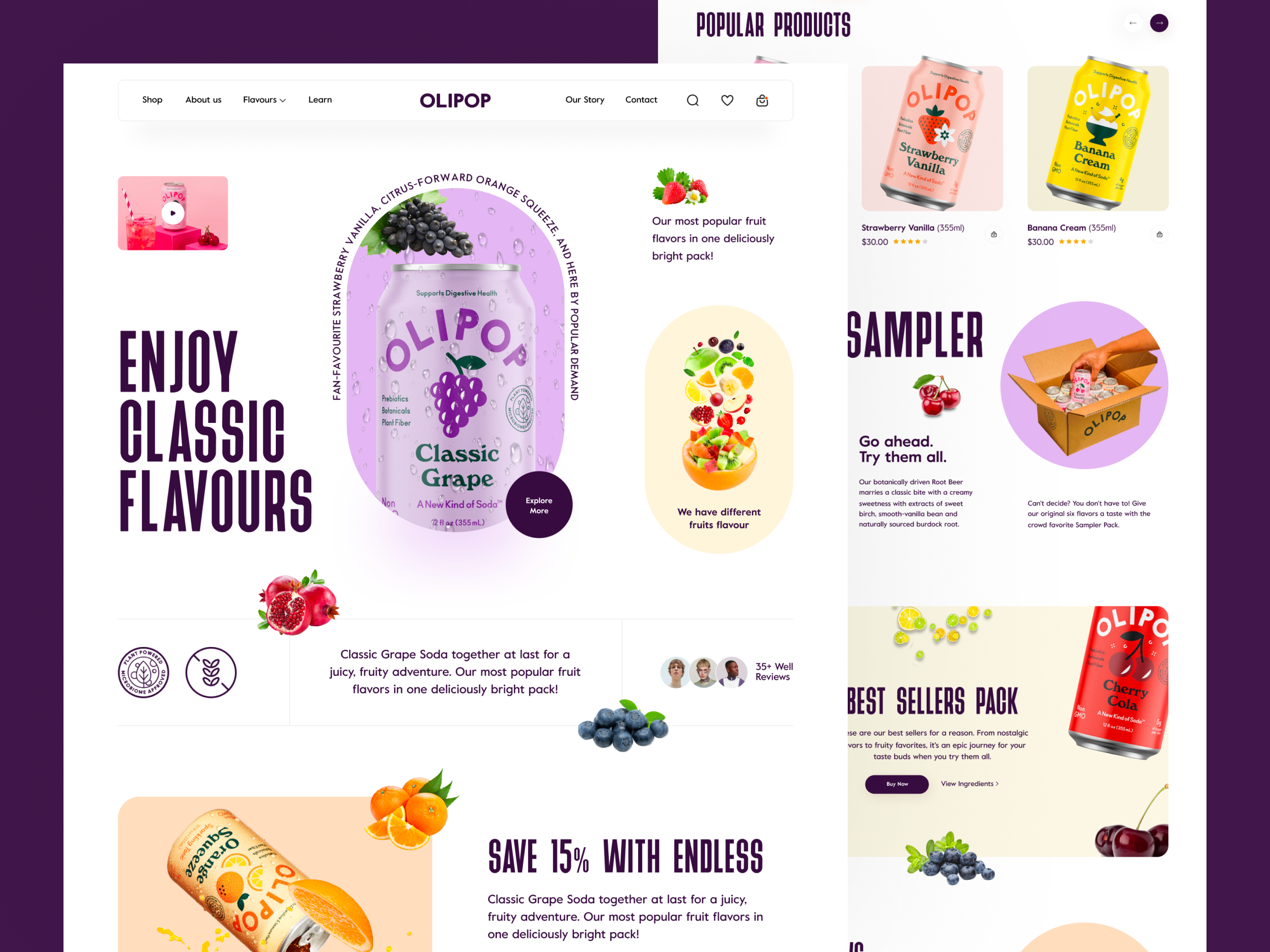 Olipop Drinks Website beverage branding clean design drink ecommerce graphic design homepage landing page marketing premium shopify ui web web design web marketing webdesign website
