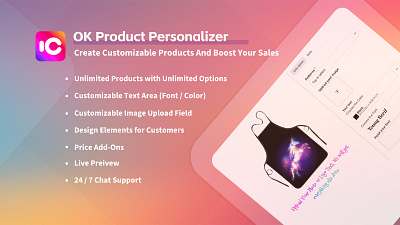 OK Product Personalizer app branding graphic design logo ok product personalizer shopify app ui