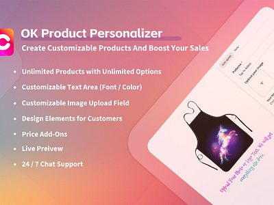 OK Product Personalizer app branding graphic design logo ok product personalizer shopify app ui