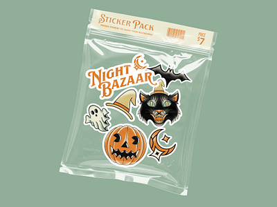 Night Bazaar Spook: Stickers branding cat design geometric ghoost hallowen icon illustration line lineart merch merchandise monoline sticker stickers