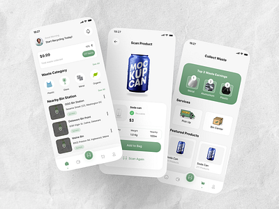 Recycle Trash App UI Kit appdesign gogreen recycletrash recycling sustainability innovation gogr uidesign