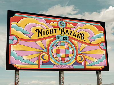 Night Bazaar Retro: Banner banner branding design editorial illustration line lineart logo monoline poster retro