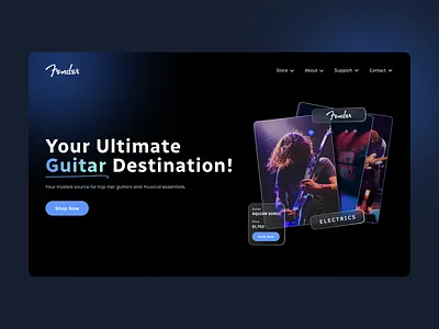 🎸Fender Guitar Landing Page branding dark mode fender fender landing fender website guitar guitar store guitar website landing landing page minimal minimal landing music music landing music shop shoping shopp store store landing ui