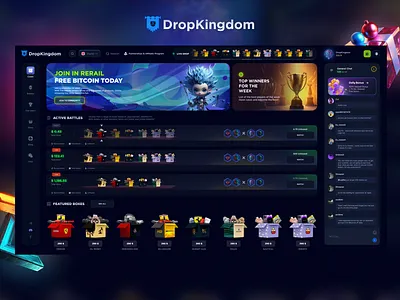 DropKingdom - mystery boxes boxbattles boxes cases drop gambling game hypedrop items prizes ui ux uiux unboxing web design