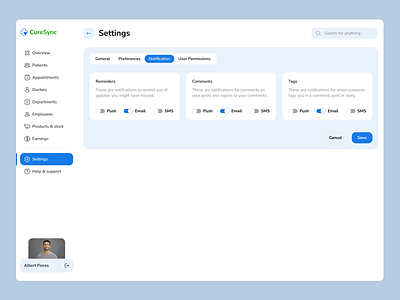 Dashboard UIUX Design | Setting Page admin dashboard admin panel clinic crm crm software dashboard design doctor healthcare hospitals landing page medicine minimal mobile app design responsive saas software designer ui uiux website design