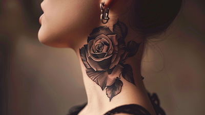 Rose on Neck Tattoo body art human body art imagella neck tattoo rose body art rose inked rose inking rose on neck tattoo rose tattoo