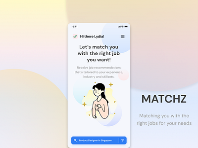 MATCHZ - Job Search Tailored for Creatives illustrations job search app light mode ui light palette mobile app ui ux case study ux design