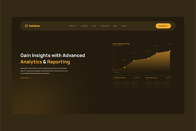 TaskMaster - Project Management Tool With Motion Illustrations analytics animation collaboration dashboard design graphic design illustration landing page motion graphics reports task management ui ui design web web design workspace