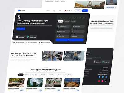 Flypass - Travel Agency Landing Page agency clean design design destination flight footer hero landing page one page profile agency ticket flight ticketing travel travel agency ui ui design uiux vacation website