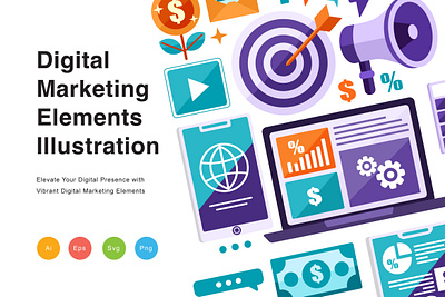 Digital Marketing Elements Vector Illustration illustrations