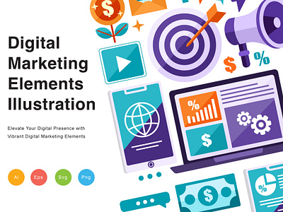 Digital Marketing Elements Vector Illustration illustrations