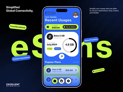 eSIM Card Telecom Mobile App UI Design airalo app app design card data esim international sim card mobile app design plans sim card telecom travel app ui uiux wallet