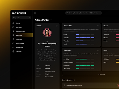 Out of Dark - Personas with statistics interface product design ui uidesign