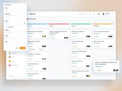 Task management template add brigit.dev design features graphic design illustration rewardly saas task task list taska management tasks template ui ux