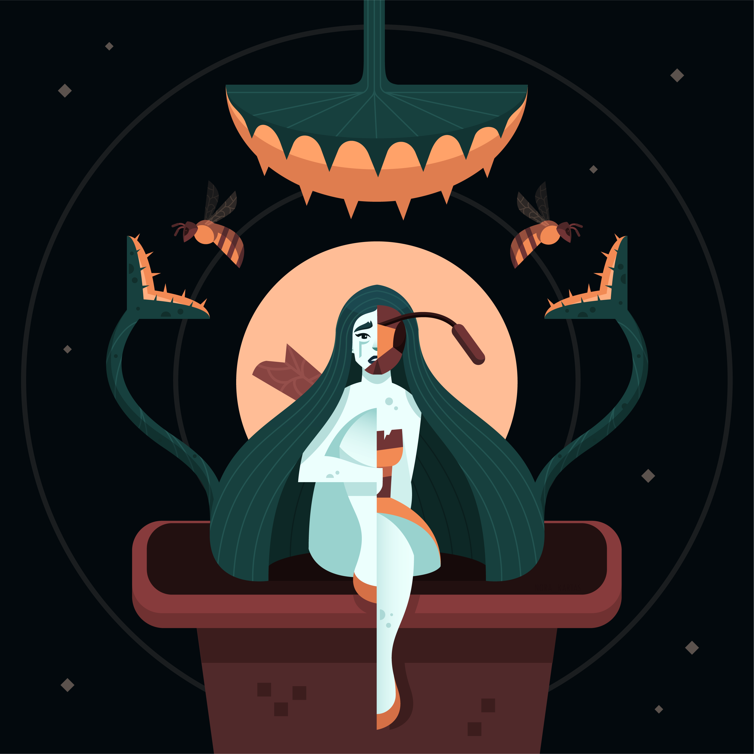 Pretense | woman & plant & bees | vector illustration adobe illustrator art bee character flat girl human illustration insects mask nature people plant society vector woman