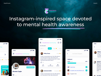 Transformers Community - Social media that helps you heal app branding brigit.dev design graphic design illustration landing page saas social media therapy transformers community ui ux