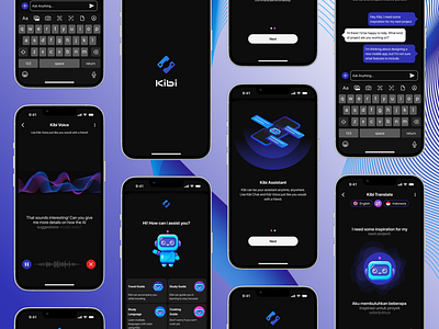 Kibi - AI Assistant UI Design Mobile Apps ai ai assistant artificial intelligence black blue chat guide ios mobile mobile apps purple robo sound wave ui voice
