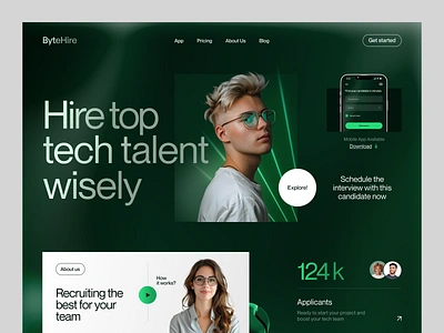 Website for a Talent Platform ✦ ByteHire design homepage interface landing landing page product service startup ui ux web web design web page web site website