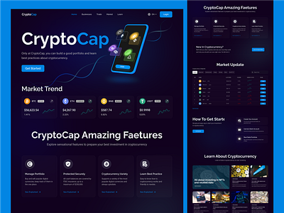 CryptoCap website app blockchein branding creative website crypto design development finance maket payment sale service page ui ux web ui website design wedsite