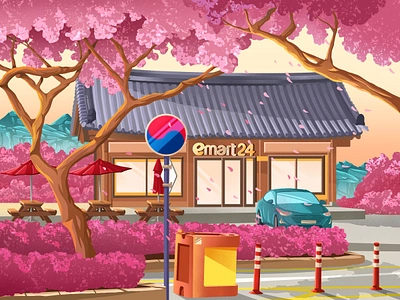 Cherry blossom architecture art artwork car cherry cherry blossom food grocery houses illustration illustration art landscape mountain nature seoul south korea