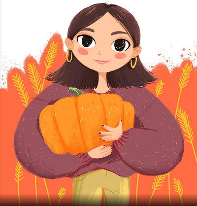 Pumpkin girl pastel sketch