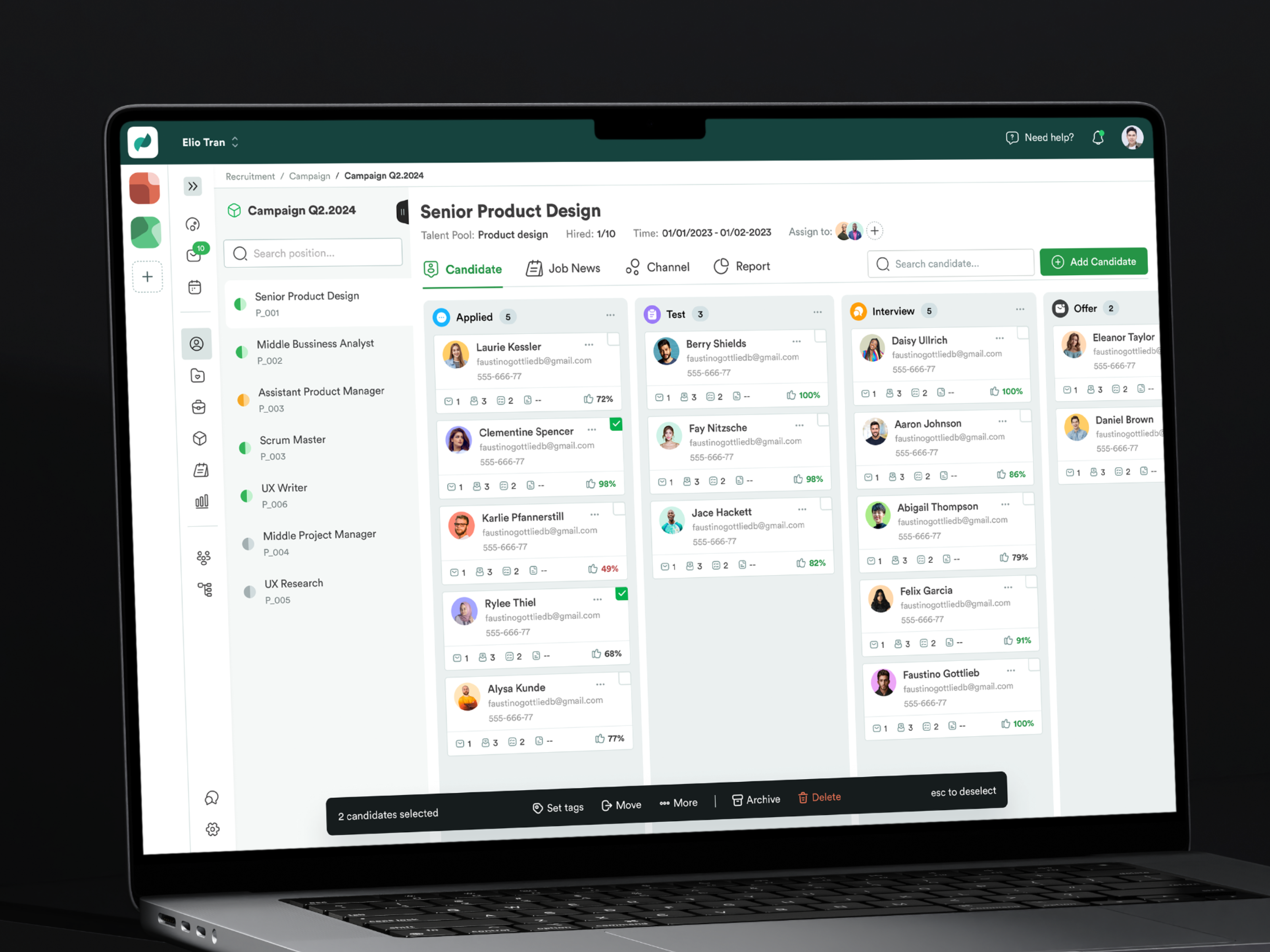 ATS | Hiring Automation applicant tracking system ats candidate hiring automation hr kanban board pipe line product design recruitment software saas talent acquisition platform uiux