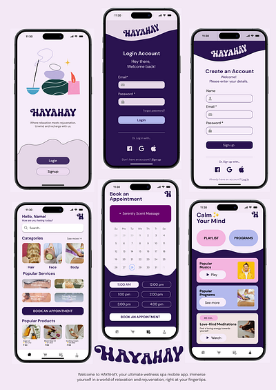 Hayahay - Wellness Spa Mobile app design mobile mobile app pastel ui uiux