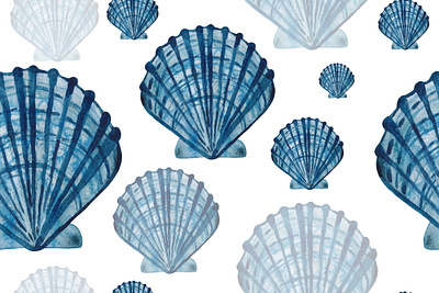 Seamless watercolor monochrome pattern on a marine theme illustration pattern sea