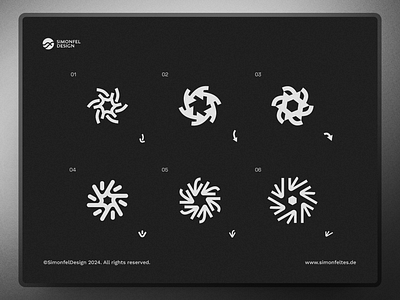 Spiral Arrow Exploration 6 concepts arrow black and white branding bw concentrate condense cycle exploration focus focusing hexagon idea logo ideas logomark many elements minimal multiple concepts recycle spiral