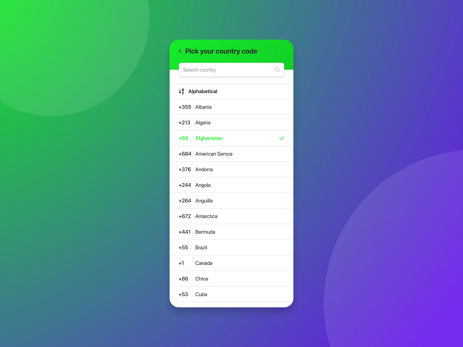 A dropdown list with country codes by Wathsara UX on Dribbble