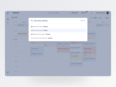 AI Calendar App - Actionable Insights ai ai app ai tools app design calendar dashboard