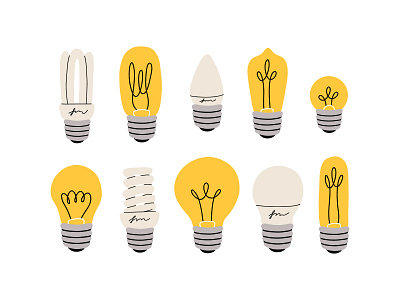 Light bulb set bulb cartoon concept design flat illustration light simple vector