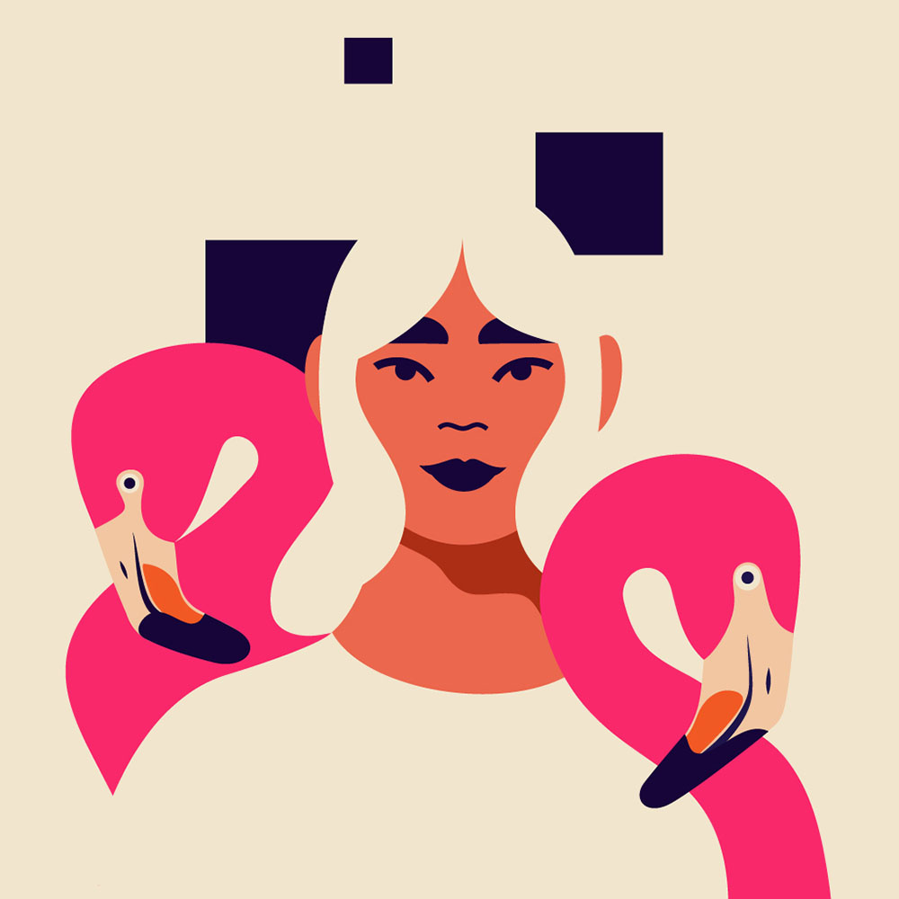 Flamingos animal art artwork bird branding character design digital editorial editorial illustration fashion flamingo graphic design green illustration magazine portrait poster sustainable vector