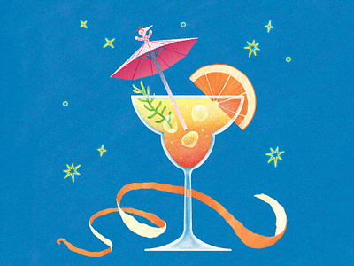 Orange Cocktail art artwork cocktail design ice illust illustration ipad orange peel rosemary star texture tweetyheather umbrella