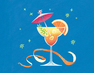 Orange Cocktail art artwork cocktail design ice illust illustration ipad orange peel rosemary star texture tweetyheather umbrella