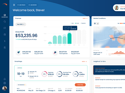 SmartHop - Reimaginging trucking logistics app branding data visualization product design research routes strategy trucking ui ux