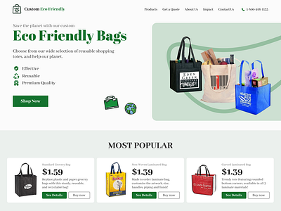 Eco Friendly Bags ecommerce store design eco ecommerce green landing page landingpage online shop store ui ux web design web sleek website websleek