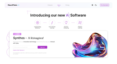 AI Software Hero Page 3d ai design hero page landing page minimalistic ui uiux user experience