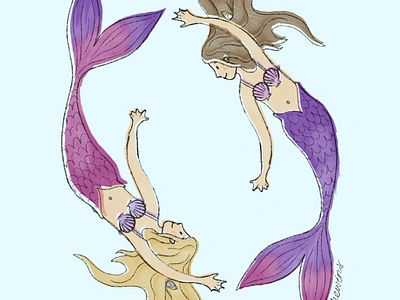 Two Sisters art childrensbook concept cute design girls illustration illustrative ipad kidlit kidlitart mermaid