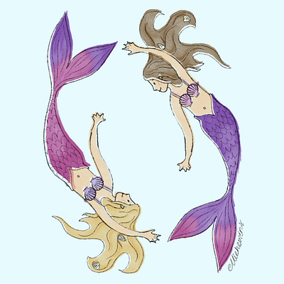 Two Sisters art childrensbook concept cute design girls illustration illustrative ipad kidlit kidlitart mermaid